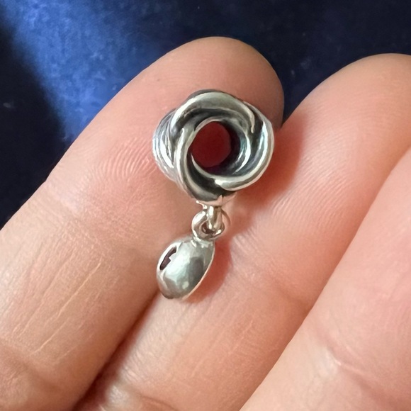 Retired Pandora Tied Together Sterling Silver Dangle Charm With Pink Amethyst - Picture 4 of 11